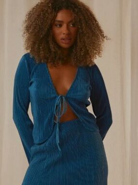 PEPPERMAYO barcelona nights tie front top plisse long sleeve cobalt blue size 12